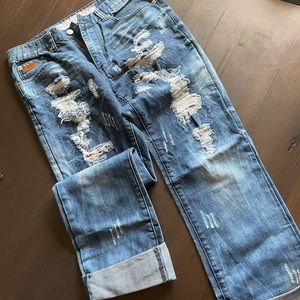 American flag detailed boot cut mens jeans size 34/34